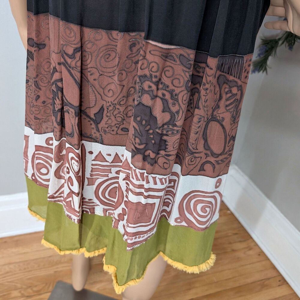 Vintage y2k Sue Wong Dress Silk Tribal Earth Fairycore Feather Beaded Size 4 - Picture 10 of 14